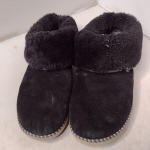 OluKai Ku'i Women's Suede Shearling Slippers 8 Black House Shoes Mules B9